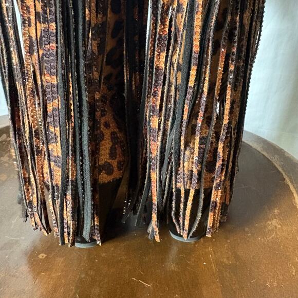 Oupiano Animal Print Rhinestone Fringe Pointy Toe Boots Size 9 New - Picture 5 of 7